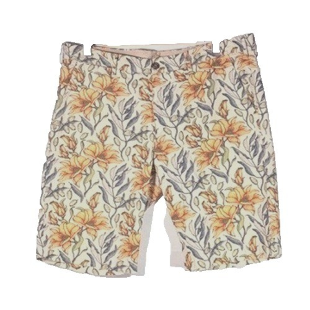 40WEFT Sergent Mens Floral Lily Print Shorts Cream Orange Size Mens 36 coastal